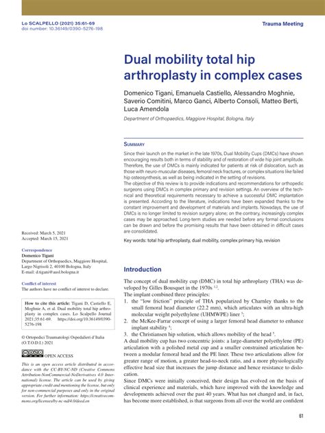 PDF Dual Mobility Total Hip Arthroplasty In Complex Cases