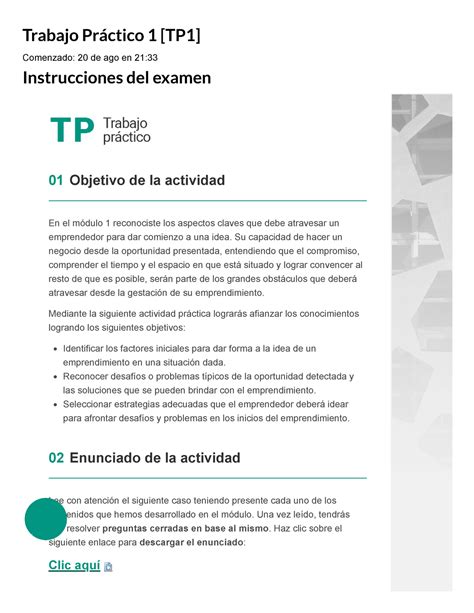 TP1 DESARROLLO EMPRENDEDOR S21 Trabajo Práctico 1 TP1 Comenzado 20