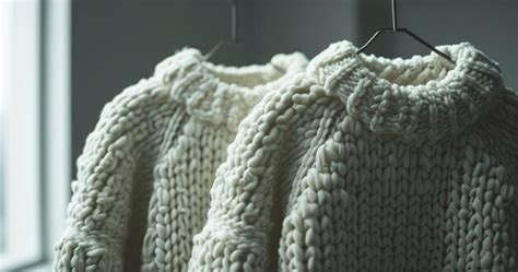 Premium Photo Long Knitted Sweaters Hanging On Hanger