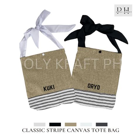 Customized Classic Stripe Canvas Tote Bag Personalized Party Christmas Giveaways Best T