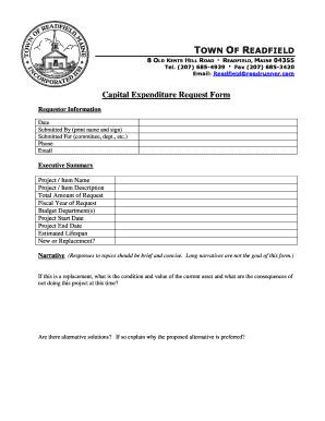 Fillable Online Capital Expenditure Request Form Readfield Govoffice