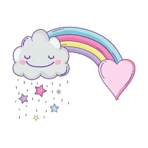 Dibujos Animados Lindo Nube Y Arco Iris Vector Premium