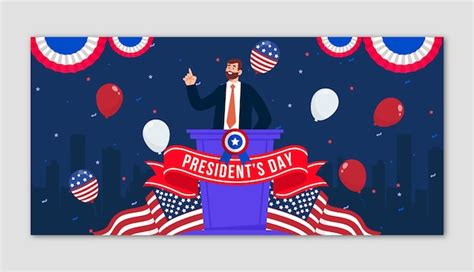 Free Vector | Flat presidents day horizontal banner template