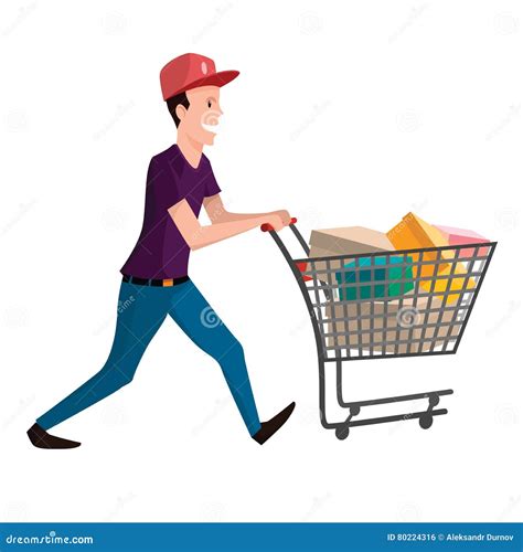 Buyer Illustration Man With Shopping Cart Vector Character For Your