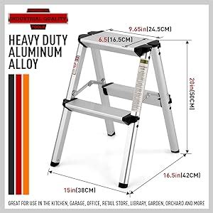 HORUSDY Portable 2 Step Folding Ladder Aluminium Frame Light Weight