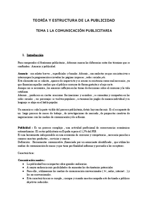 Temario Completo Teoria Y Estructura De La Publicidad Pdf