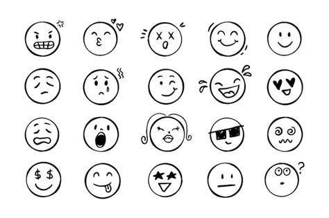 El Icono De La Cara Emoji Doodle Establece Caras Con Diferentes Estados