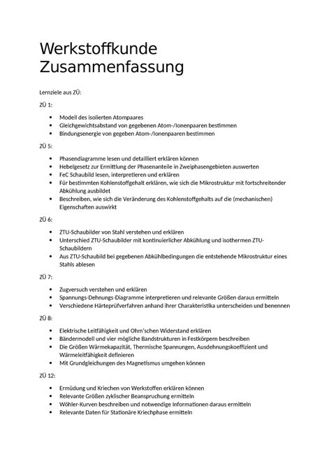 Werkstoffkunde Zusammenfassung Werkstoffkunde Zusammenfassung