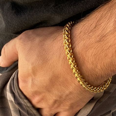 18k Gold Plated Over Stainless Steel Franco Bracelet 9 Mens Bracelet Gold Jewelry Man Gold