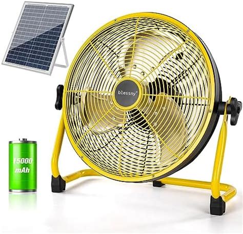 Blessny 12 Rechargeable Floor Fan With 20W Solar Powered 15000 MAh