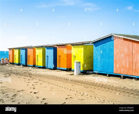 Colourful Beach Cabin In The Beach Of Ostia Lido Rome Italy Stock