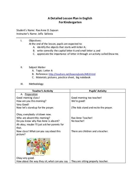 Detailed Lesson Plan In English Kindergarten