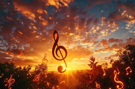 Premium Photo | Musical notes on sunset sky banner design