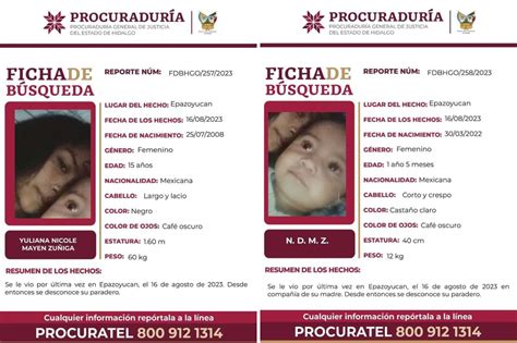 Emiten Ficha De Búsqueda Para Localizar A Yuliana Y Su Hija Desaparecieron En Epazoyucan