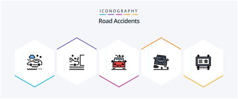 Road Accidents 25 Filledline Icon Pack Including Ad Board Traffic