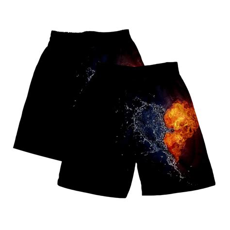 Mens Swim Trunks 3d Flame Printed Quick Dry Board Shorts Casual Summer