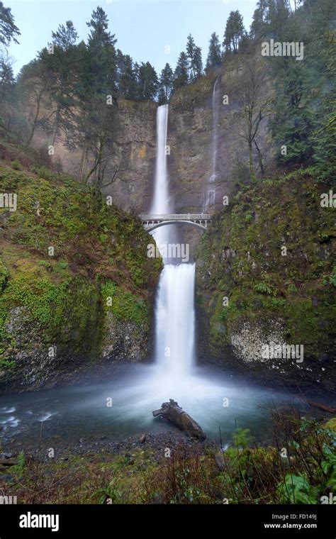 Multnomah Falls in Columbia River Gorge Oregon on a Rainy Day Stock ...