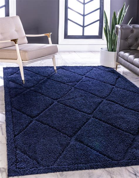 Navy Blue 5 X 8 Lattice Shag Rug Shag Area Rug Blue Shag Rug Navy Blue Rug