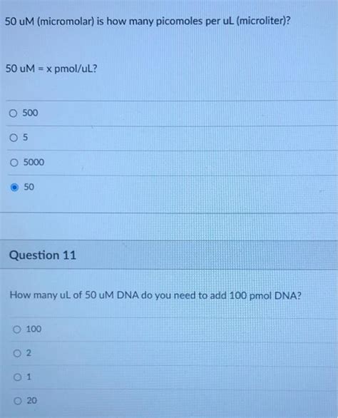 Get Answer M Micromolar Is How Many Picomoles Per Ul