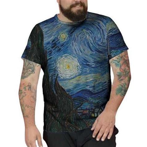 Camiseta Plus Size Retro A Noite Estrelada Van Gogh Completa Noite