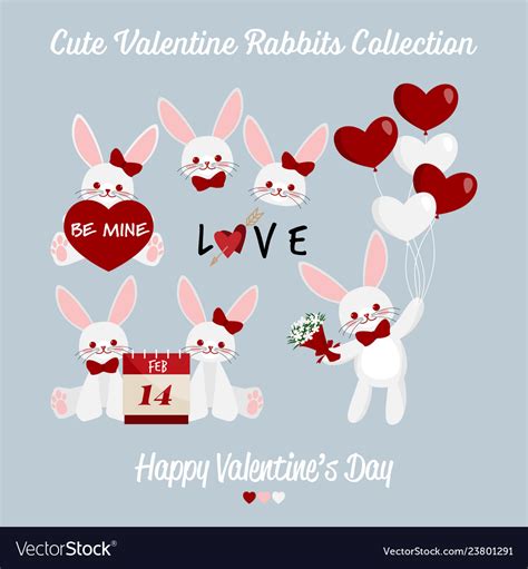 Cute Valentine Rabbits Collection Royalty Free Vector Image