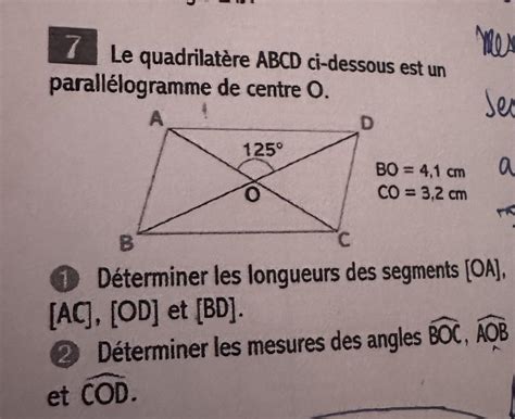 Le Quadrilat Re Abcd Ci Dessous Est Un Parall Logramme De Centre O