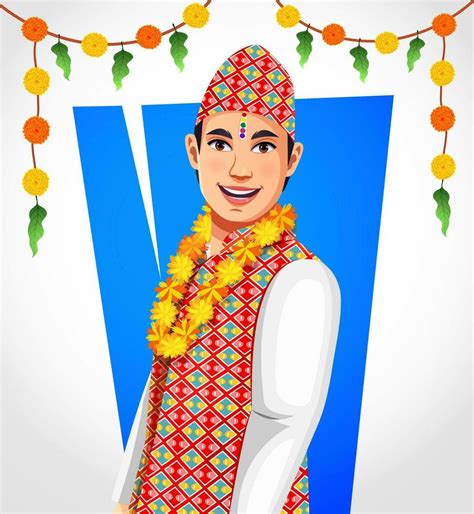 Vector Side Profile Of A Nepalese Young Man Posing For Bhai Tihar Or