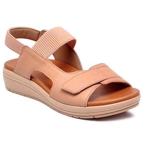 Sand Lia Papete Usaflex Velcro Couro Feminina Ae Rosa