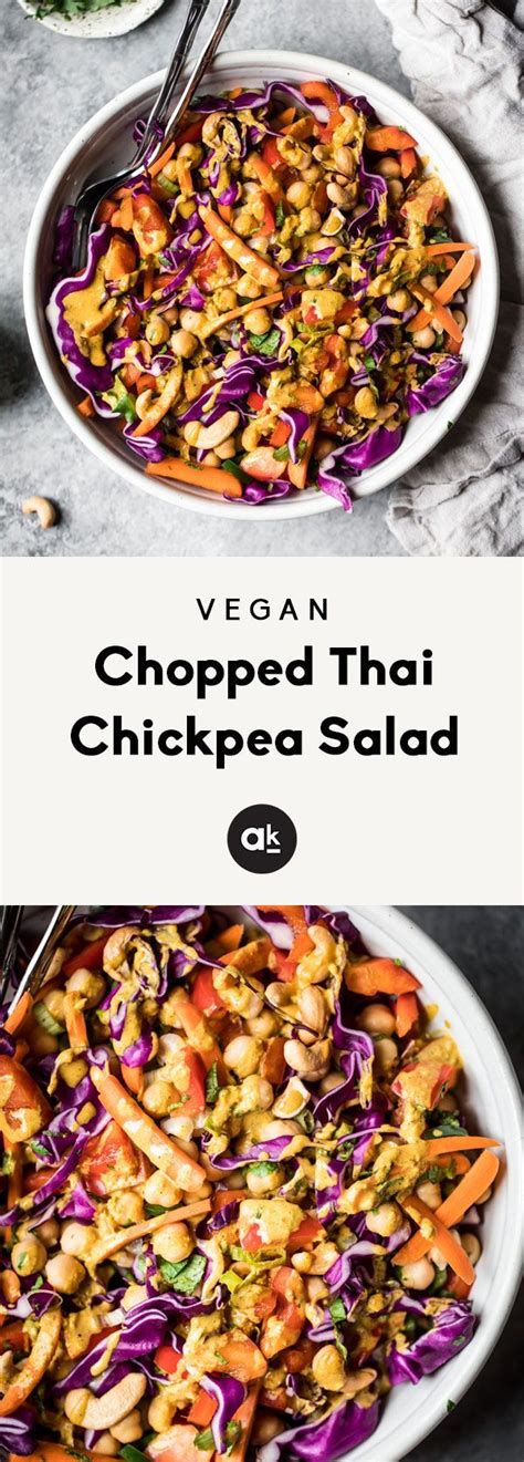 Beautiful Plant Based Chopped Thai Chickpea Salad With A Super Flavorful Curry Peanut Dressing