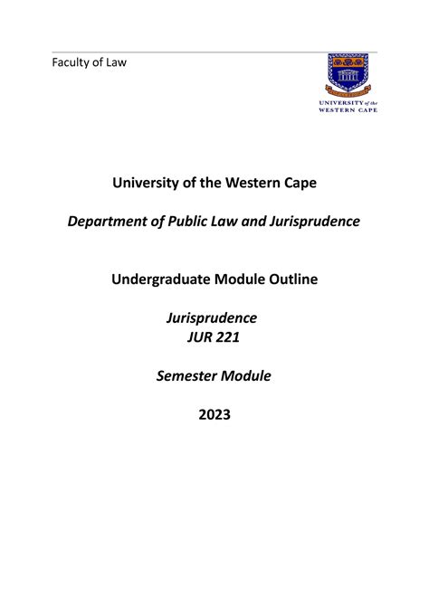 Jur221moduleoutlines2023 Faculty Of Law University Of The Western Cape Department Of