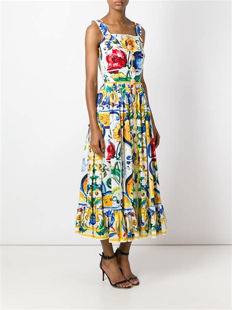 Dolce And Gabbana Cotton Majolica Print Dress Lyst