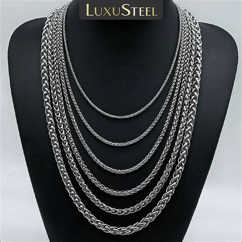 Luxusteel Braided Wheat Link Chain Necklace For Women Men Silver Color