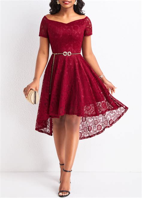 Off Shoulder Lace Wine Red High Low Dress Rosewe Usd