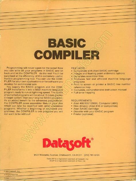 Atari 400 800 Xl Xe Basic Compiler Scans Dump Download Screenshots