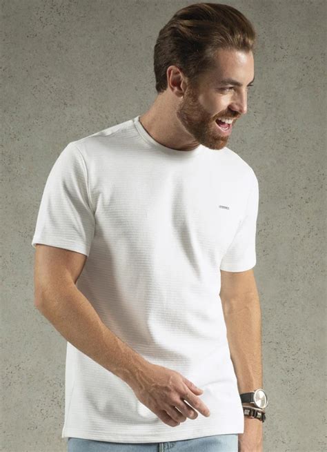 Camiseta Masculina B Sica Aviamento Branco Cativa