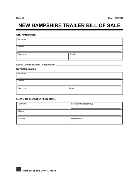 Free New Hampshire Trailer Bill of Sale Template | PDF & Word | Legal