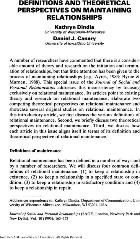 Definitions And Theoretical Perspectives On Maintaining Relationships