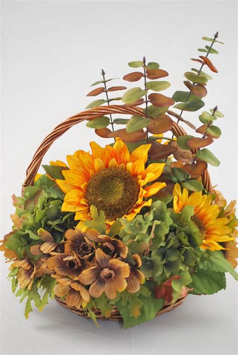 Sunflower Round Fall Basket Silk Floral Arrangement By Chicflowers