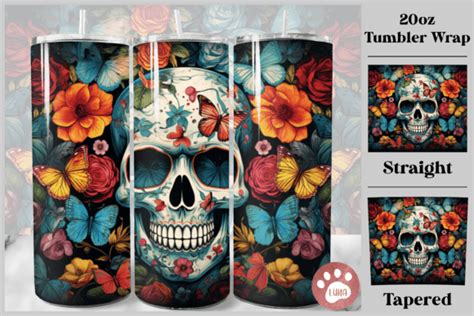 Skull Butterflies Flowers Tumbler Wrap Graphic By Luna Art Design · Creative Fabrica