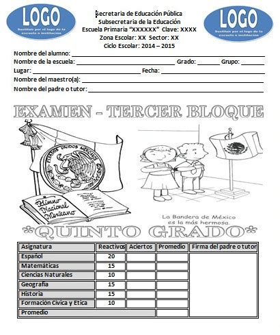 Examen Del Quinto Grado Del Tercer Bloque Ciclo Escolar