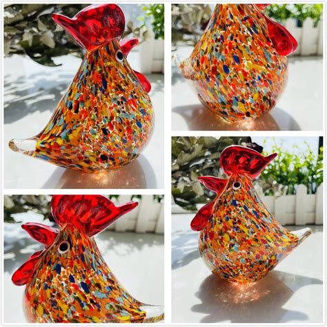 Hand Blown Glass Chicken Sculpture Handmade Art Glass Etsy