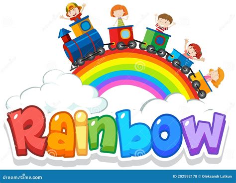 Font Design for Word Rainbow with Rainbow in the Sky Background Stock Vector - Illustration of ...