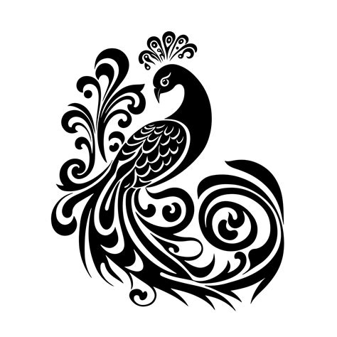 Peacock With An Ornamental Tail Decorative Monochrome Illustration