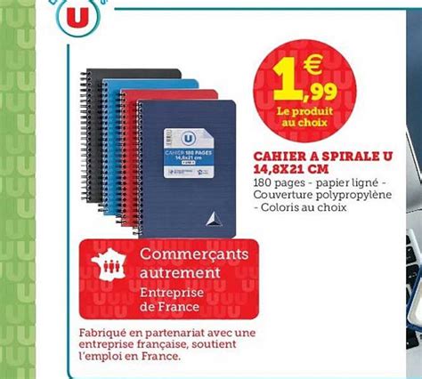 Promo Cahier A Spirale U X Cm Chez Hyper U Icatalogue Fr