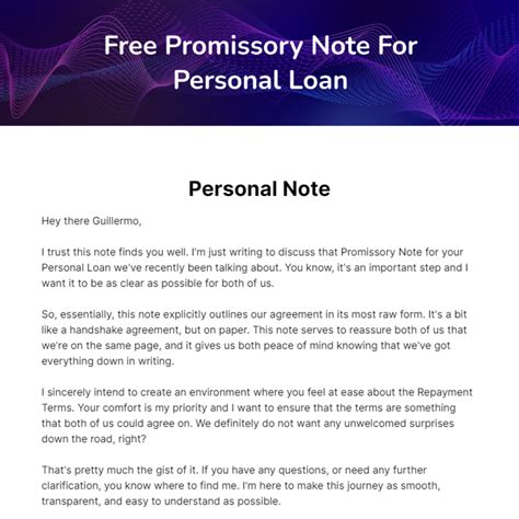 Free Promissory Note For Personal Loan Template Edit Online And Download