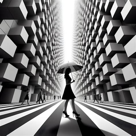 Premium Photo A Woman Walking With An Umbrella In Black And White In