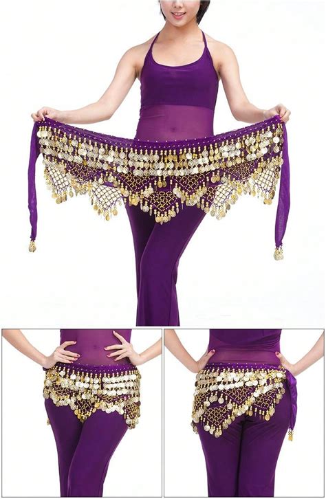 Belly Dance Womens Sweet Bellydance Hip Scarf With Gold Coins Skirts