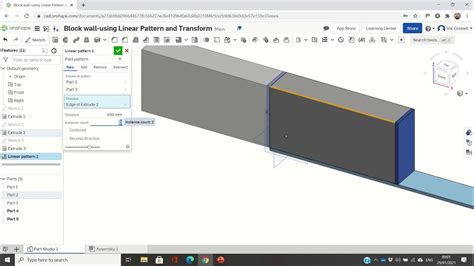 Block Wall In Onshape Using The Linear Pattern Transform And Split