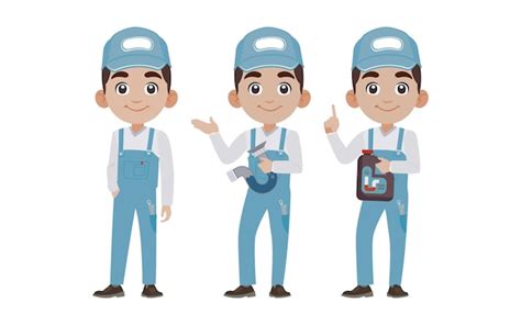 Premium Vector Set Of Plumber With Different Poses