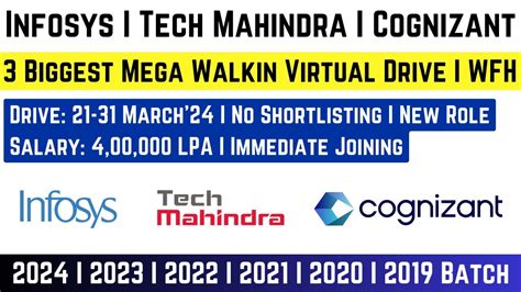 Infosys Tech Mahindra Cognizant 3 Mega Virtual Walk In Drive Direct